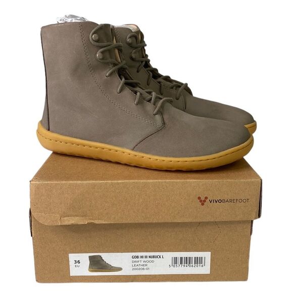 Vivo Barefoot Gobi Hi lll Nubuck Leather Ankle Boots in Drift Wood Thermal